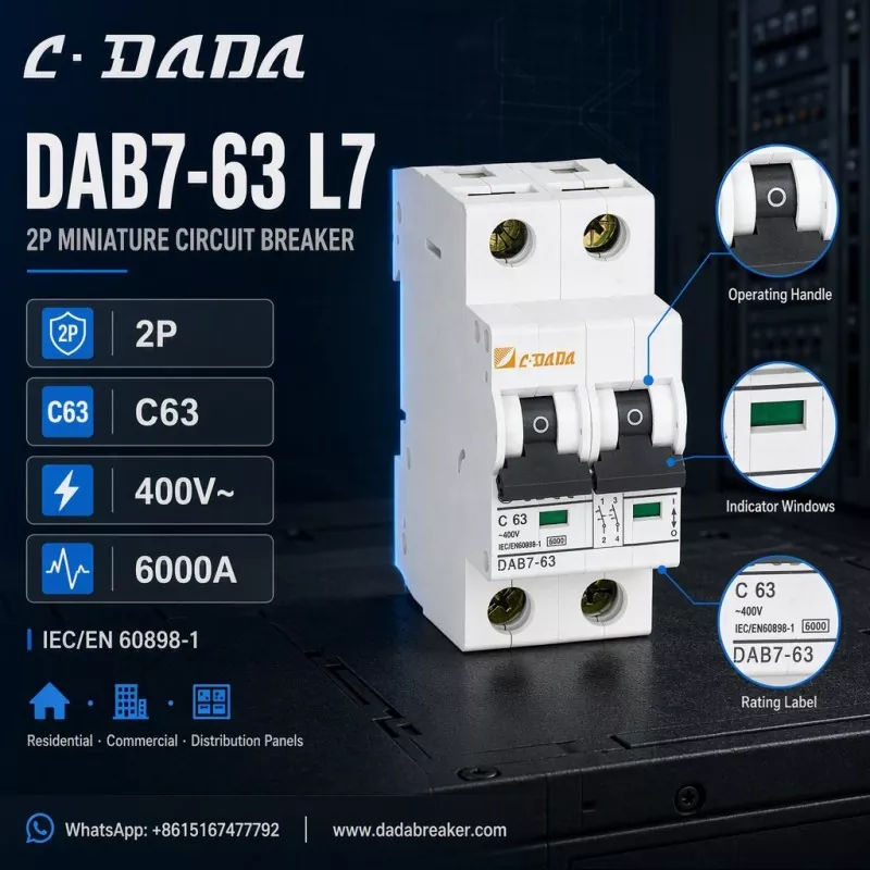 DAB7-63 L7 2P MCB — caurspīdīga, kompakta aizsardzība sadales paneļiem